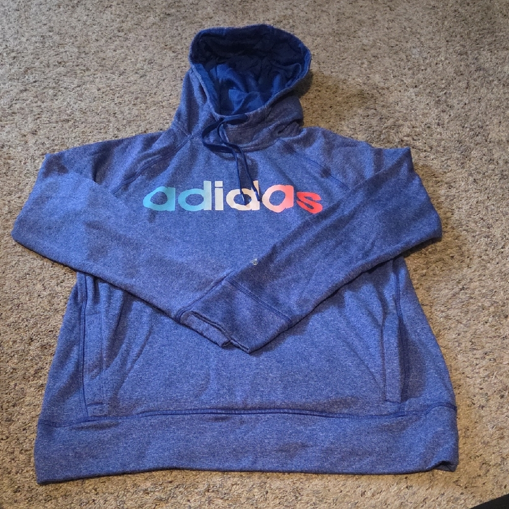 Adidas Heather Blue Hoodie with Colorful Logo